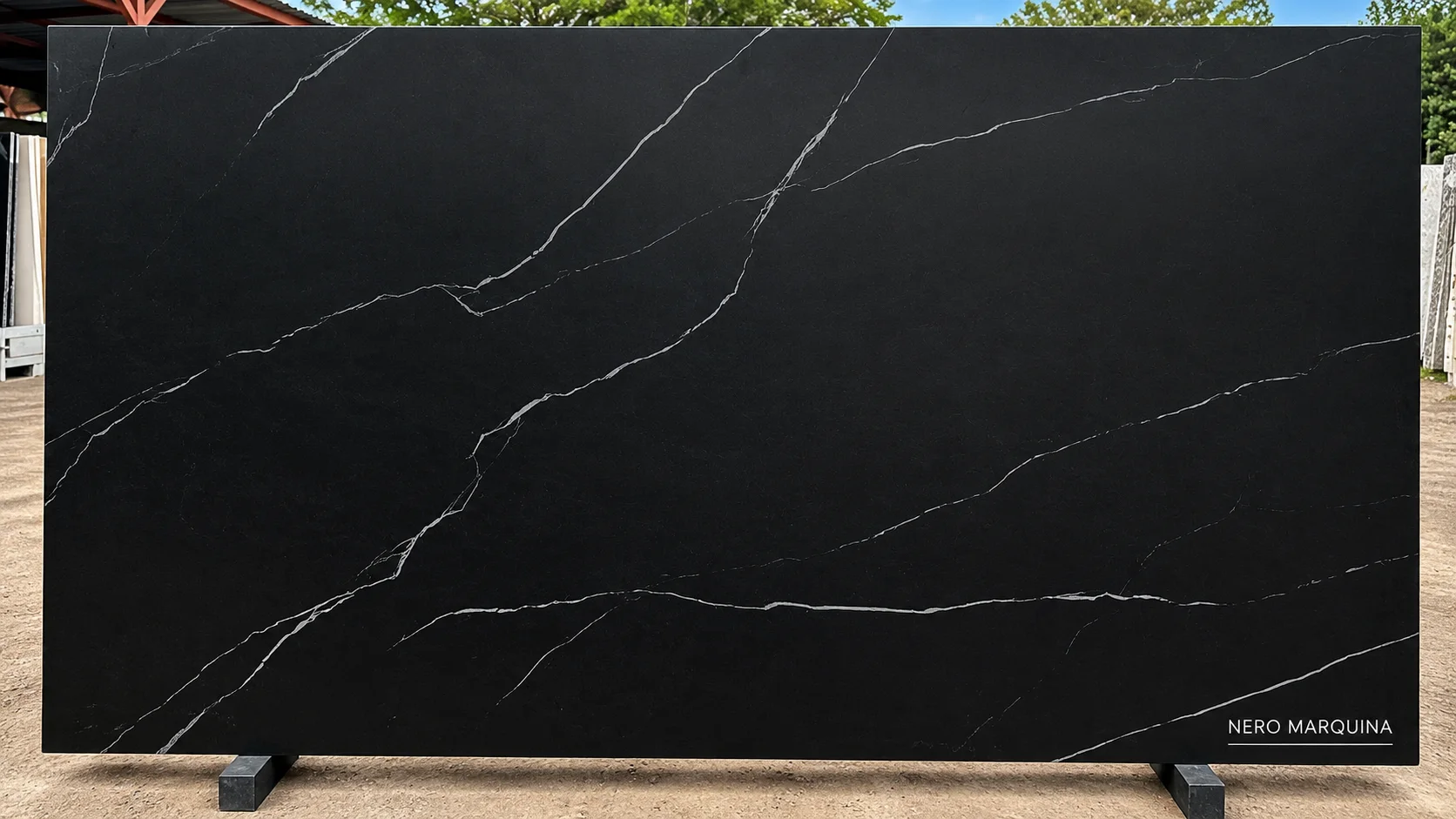 Nero Marquina black porcelain surface with fine white veining